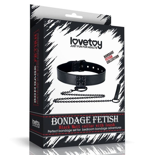 Lovetoy BONDAGE FETISH BLACK MATT COLLAR WITH LEASH obroża ze smyczą BDSM