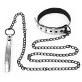 Lovetoy FETISH METALLIC PUP COLLAR WITH LEASH  srebrna obroża ze smyczą BDSM