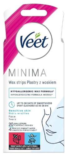VEET MINIMA Plastry z woskiem do twarzy skóra wrażliwa 20 plastrów