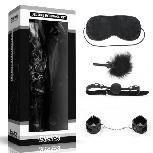Lovetoy zestaw BDSM DELUXE BONDAGE KIT (maska,kajdanki,kulka,piórko)