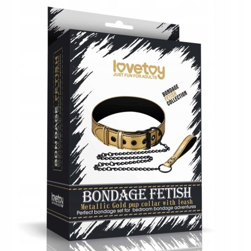 Lovetoy obroża BONDAGE FETISH GOLD PUP COLLAR WITH LEASH
