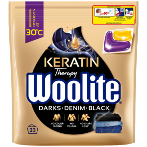 Woolite Keratin Therapy Kapsułki do prania czerń ciemne kolory jeans (33 szt.)