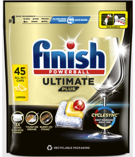 Finish Ultimate Plus Lemon Kapsułki do mycia naczyń w zmywarce 549 g (45 sztuk)