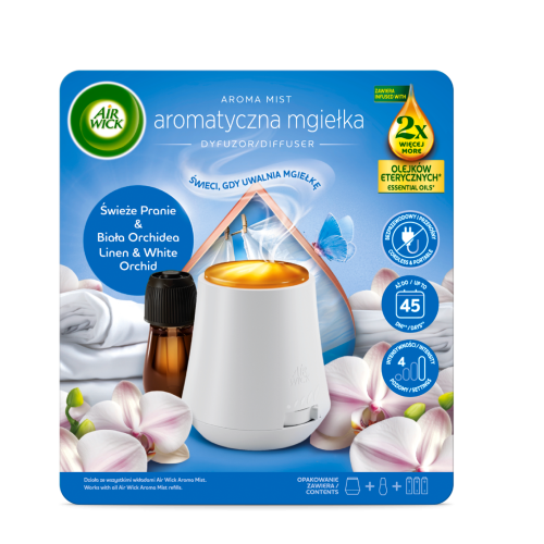 Air Wick Aromatyczna Mgiełka Świeże Pranie & Biała Orchidea/ Linen & White Orchid 20 ml - Komplet