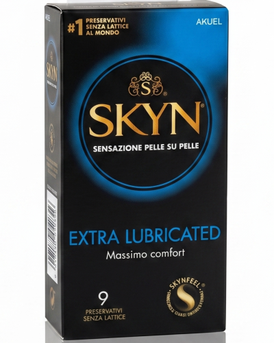 Akuel Skyn Extra Lubricated Prezerwatywy bez lateksu ekstra nawilżane 9 szt