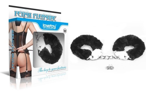 Lovetoy FLUFFY HANDCUFFS czarne pluszowe kajdanki